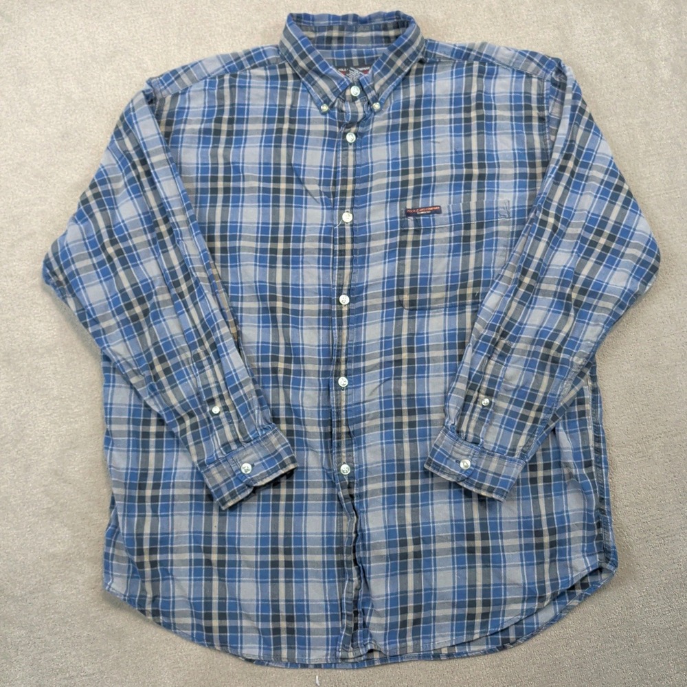 Polo Jeans Co Ralph Lauren Shirt Mens Large Blue Plaid Button Down Cotton L Slv